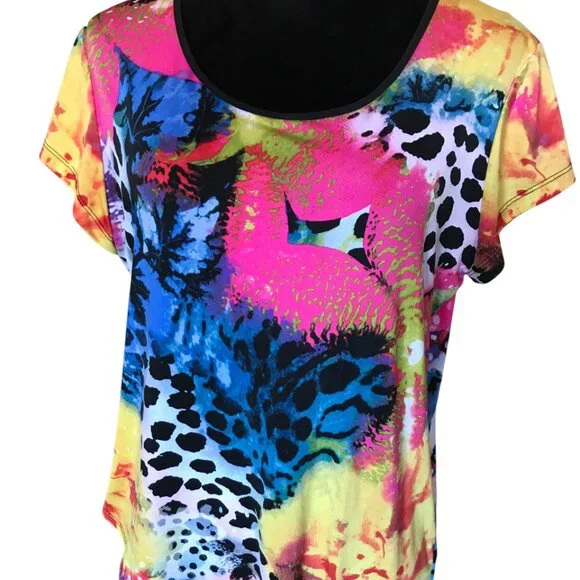 Nygard Faux Wrap Uneven Hem Blouse: Colorful Lightweight Silky Feeling Top M - Picture 8 of 11